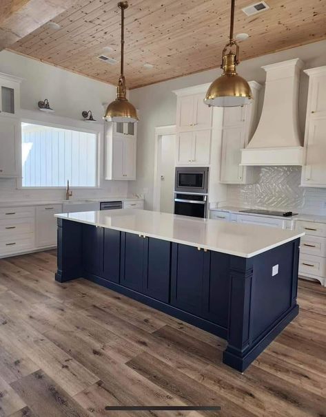 Royal Blue Kitchen Island, Tulum Kitchen, Kitchen Island Table With Seating, Navy Kitchen Island, Dining Designs, Kitchen Island With Stove, Blue Kitchen Island, Moms Kitchen, Kitchen Renovation Inspiration