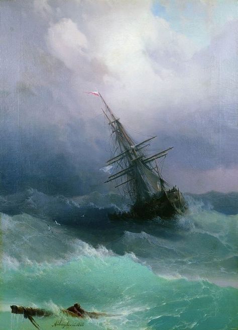 Ivan Aivazovsky, Boat Illustration, Stormy Seas, Ship Paintings, Stormy Sea, Sea Painting, Sea Art, Sirens, Fine Arts