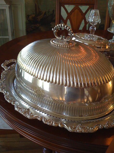 Southern Chateau: A Thing of Beauty ~ a silver turkey platter with cover American Thanksgiving, Turkey Platter, A Thing Of Beauty, Silver Trays, Tarnished Silver, Butler's Pantry, Silver Spoons, Deco Table, Serving Piece