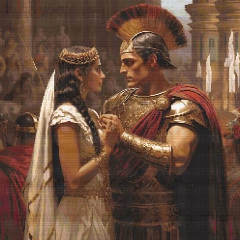 Cleopatra and Julius Caesar 2 cross-stitch pattern digital download, printable PDF (colored and uncolored versions), 250 x 250, complete with list of needed cross-stitch floss/thread. Cleopatra Julius Caesar, Cleopatra And Mark Antony, Cleopatra And Julius Caesar, Ancient Archeology, Caesar And Cleopatra, Egypt Concept Art, Queen Cleopatra, Cross Stitch Floss, Julius Caesar