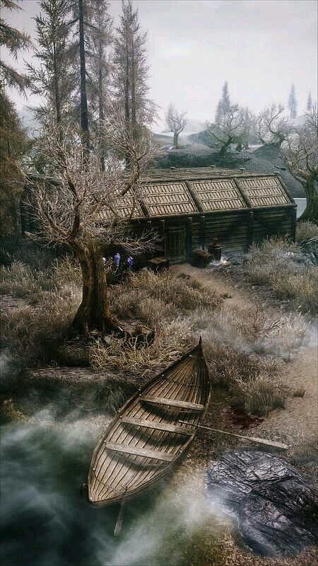 Skyrim Wallpaper, Tes Skyrim, Skyrim Funny, Boat Cabin, Skyrim Nexus Mods, Conifer Forest, Rural Home, Scrolls Game, Skyrim Art