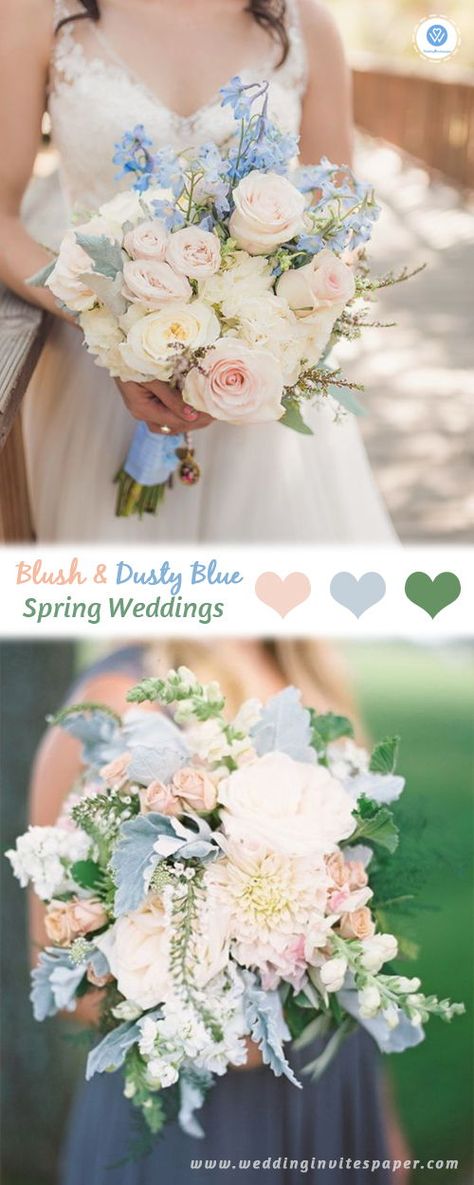 6 Sweet Blush Color Palettes for Spring---blush and dusty blue, diy wedding bouquets, elegant country wedding theme. Blush And Dusty Blue Wedding Cake, Dusty Blue And Blush Centerpieces, Blue Blush Wedding Theme, Dusty Blue And Blush Pink Wedding Theme, Dusty Blue And Blush Wedding Theme, Blue And Blush Wedding Centerpieces, Dusty Blue And Blush Wedding Flowers, Blush And Dusty Blue Wedding, Dusty Blue And Pink Wedding Theme