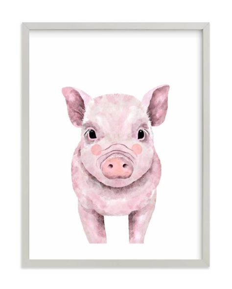 Pig Wall Art, Pig Art, Bathroom Art Prints, Art Shelves, Year Of The Pig, Botanical Art Prints, Baby Pigs, Baby Animal Prints, Custom Art Print