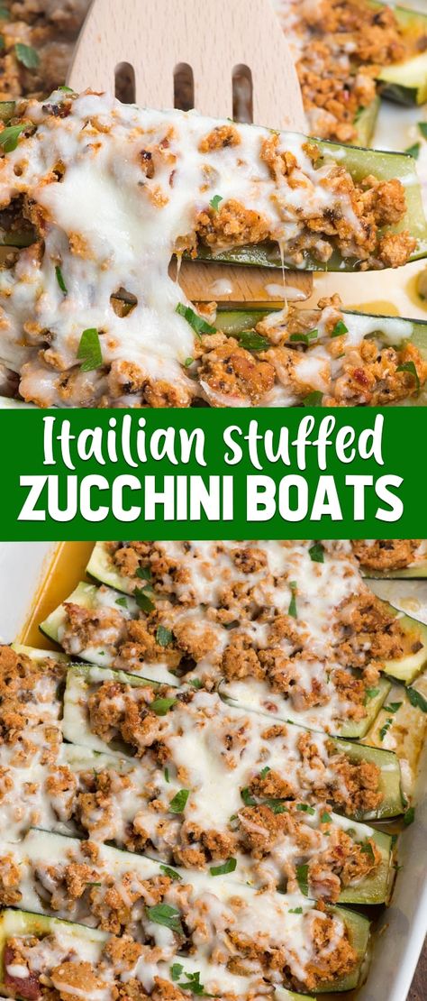 Italian Stuffed Zucchini Boats, Healthy Low Carb Dinner, Mushrooms Pasta, Zucchini Zoodles, Italian Zucchini, Ground Turkey Recipes Easy, Healthy Turkey Recipes, Stuffed Zucchini Boats, Makanan Italia