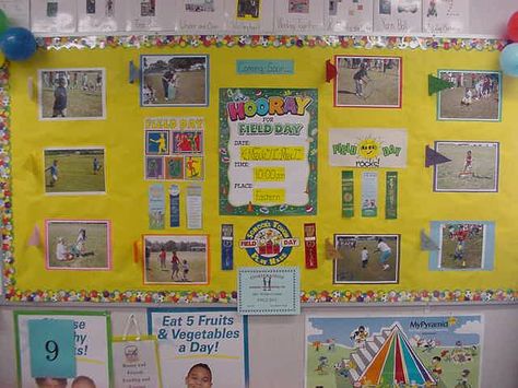 Hooray for Field Day! Posterboard Photo Bulletin Board, Feild Day, Bulletin Board Ideas, Field Day, Get Moving, Physical Education, Media Center, Board Ideas, Poster Board