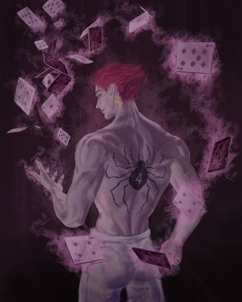 Nen Hunter X Hunter, Red Hair Short Hair, Hxh Hisoka, Red Hair Short, Teardrop Tattoo, Hisoka Morrow, Muscular Male, Hunterxhunter Hisoka, Rainbow Six Siege Art