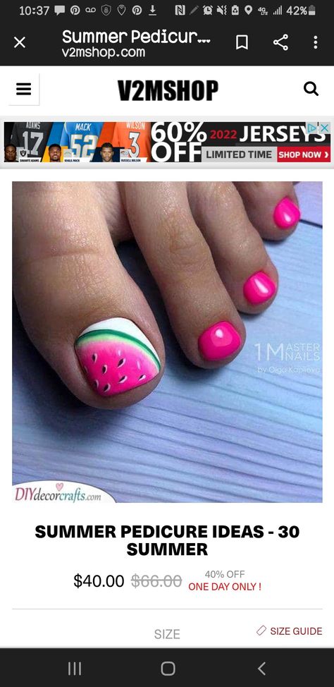 Pedicure Bright Colors, Watermelon Toe Nail Designs, Summer Toes Designs, Bright Summer Pedicure, Kids Toenail Designs, Toenail Art Designs Summer, Kids Pedicure Ideas, Big Toe Designs Toenails, Beach Toes Pedicure