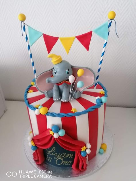 Simple Circus Cake, Circus Tent Cake, Carnival Theme Cake, Carnival Themed Cakes, Carnival Birthday Cakes, Dumbo Cake, Carnival Birthday Theme, Circus Birthday Cake, Circus Theme Cakes