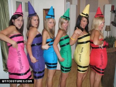 fun girls Halloween night out costumes Homemade Crayons, Crayon Costume, Autumn Ideas, Homemade Costumes, Creative Costumes, Group Costumes, Group Halloween Costumes, Halloween Stuff, Cute Halloween Costumes