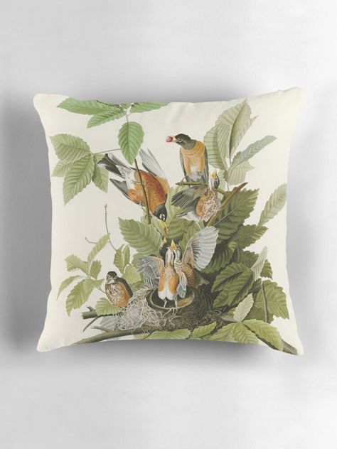 Bird Throw Pillow, Audubon Birds, American Robin, James Audubon, Birds Of America, Wildlife Prints, Wood Ducks, John James Audubon, Old Barns