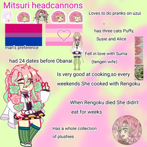 Mitsuri Kanroji Headcanon, Mitsuri Headcanon, Demon Slayer Headcanons, Demon Slayer Headcannons, Kny Headcanons, Three Cats, Ace Attorney, Anime Stuff, Cool Gifs