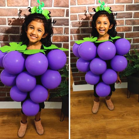 Diy Grapes Costume, Grape Costume Diy, Diy Grape Costume, Grape Costume, Nutrition Month Costume, Grape Dress, Grapes Costume, Fancy Dress Costumes Kids, Fruit Costumes