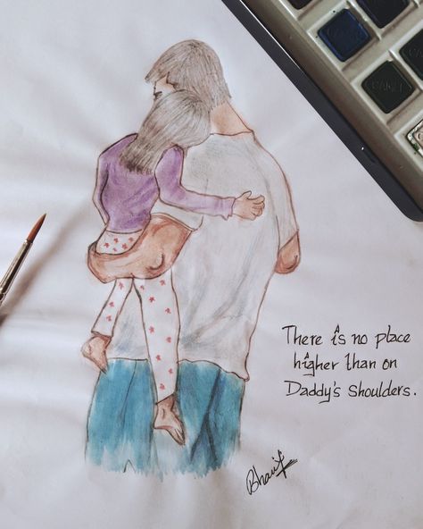 Father Daughter Embroidery, Father And Daughter Drawing Pencil, Father Daughter Sketch, Drawings For Dad From Daughter, Father Daughter Drawing, Father And Daughter Drawing, Coloured Sketches, Father's Day Painting, Creative Instagram Names