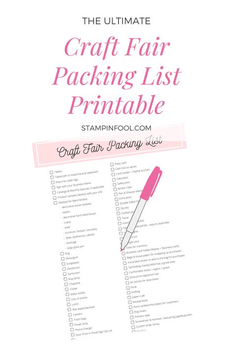 Craft Fair Packing List + Free Printable Holiday Craft Fair Booth Display Ideas, Craft Fair Tips, Packing List Free Printable, Booth Layout, Craft Vendor, Pirate Festival, Vendor Ideas, Craft Fair Booth Display, Craft Show Booths