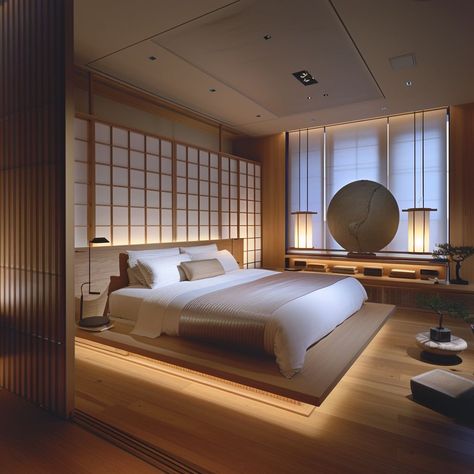 Japanese Zen Bedroom Ideas, Japanese Bedroom Interior, Modern Japanese Bedroom, Bedroom Japanese Style, Asian Style Bedrooms, Bedroom Interior Ideas, Zen Interior Design, Japanese Inspired Bedroom, Floor Beds