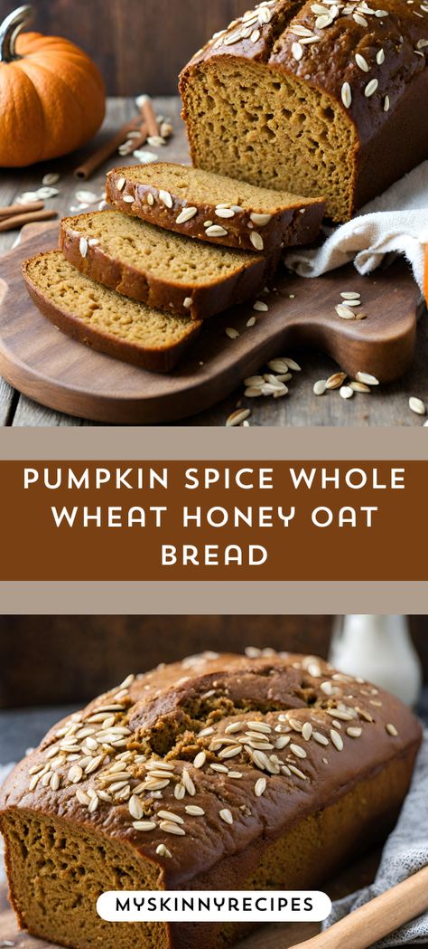 🎃🍞 Indulge in the warmth of autumn flavors with our Pumpkin Spice Whole Wheat Honey Oat Bread recipe! This hearty and delicious bread is infused with pumpkin puree, warm spices, and sweet honey, creating a cozy treat for any occasion. Perfect for breakfast or a cozy snack, this bread is sure to delight your taste buds. #pumpkinspice #homemadebread #fallrecipes #myskinnyrecipes 🍂🧡 Pumpkin Oat Bread, Honey Oat Bread Recipe, Whole Wheat Pumpkin Bread, Honey Bread Recipe, Oat Bread Recipe, Honey Oat Bread, Honey Wheat Bread, Oat Bread, Pumpkin Oats