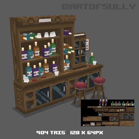 ArtStation - 3D Pixel-Art Back of Bar (Commission), Brendan Sullivan 3d Pixel Art, Pixel Art Styles, Voxel Games, Cube World, Minecraft Interior Design, 3d Pixel, Orange Apple, Low Poly Games, Pix Art