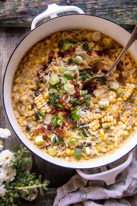 Creamer Corn, Cheesy Creamed Corn, Corn Orzo, Half Baked Harvest Recipes, Lemon Butter Chicken, Corn Chicken, Orzo Recipes, Creamy Corn, Harvest Recipes