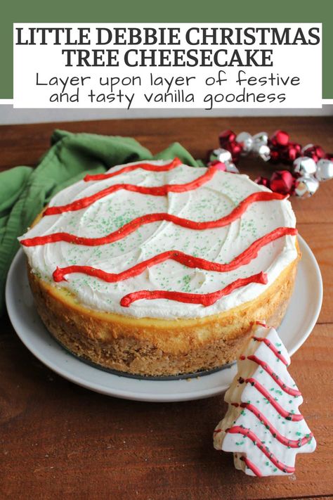 This Little Debbie Christmas tree cheesecake is the ultimate in holiday treats. It has big vanilla flavor in such a festive package. Let me tell you, it lives up to the hype! Little Debbie Christmas Tree Snack Cake Cheesecake, Little Debbie Tree Cheesecake, Christmas Tree Cake Cookies, Christmas Tree Cheesecake Little Debbie, Little Debbie Cheesecake, Christmas Tree Cake Dessert, Christmas Tree Cake Cheesecake, Christmas Theme Food, Little Debbie Christmas Tree Cheesecake