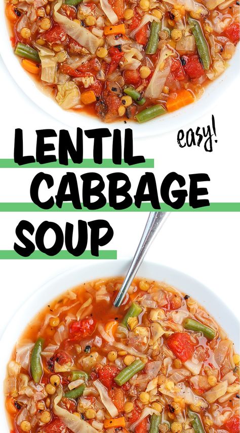 Lentil Cabbage Soup Lentil Cabbage Soup, Wfpb Soup, Best Lentil Soup, Easy Cabbage Soup, Cabbage Soup Recipe, Diet Soup Recipes, Lentil Dishes, Vegan Lentil, Cabbage Soup Diet