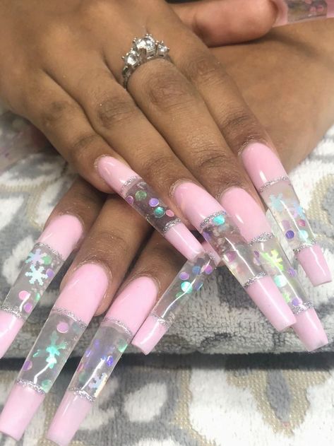 Pastel Long Nails, Extendo Nails, Snow Globe Nails, Ratchet Nails, Claws Nails, Pink Gel Polish, Nail Summer, Vday Nails, Encapsulated Nails