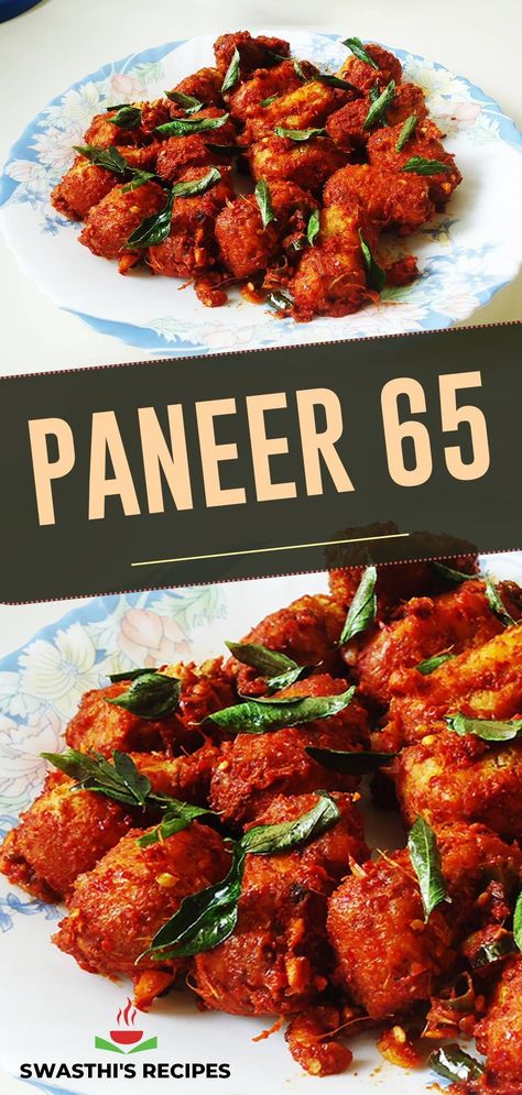 Paneer 65 fry - Crisp fried paneer chunks sautéed and seasoned in 65 masala. Paneer 65 is a delicious starter from Hyderabadi cuisine.