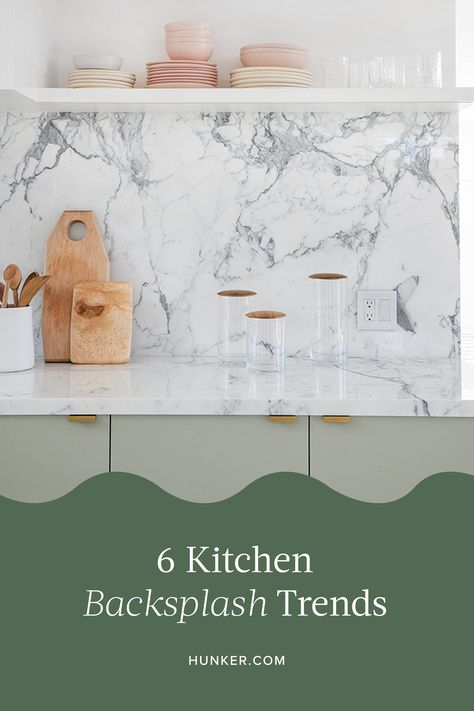 Large Format Tiles Kitchen Backsplash, Backsplash Countertop Combination, 2024 Kitchen Backsplash Trends, Large Tile Backsplash Kitchen, Popular Kitchen Backsplash, Metal Backsplash Kitchen, Backsplash Trends, Kitchen Backsplash Trends, Kitchen Splash Back