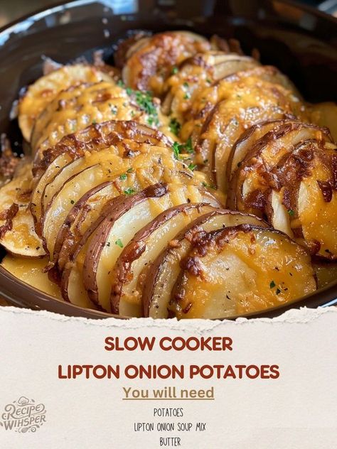 Slow Cook Potatoes, Lipton Onion Potatoes, Onion Soup Potatoes, Onion Soup Mix Recipe, Onion Potatoes, Potatoes Easy, Comforting Meals, Lipton Onion Soup Mix, Roasted Vegetable Recipes