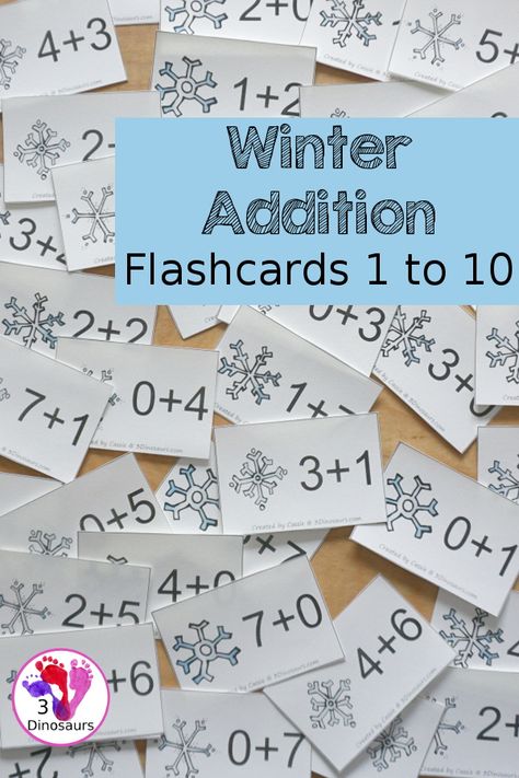 Free Winter Addition Flashcards with addition from 1 to 10 with all the ways to add up to each number - 3Dinosaurs.com #3dinosaurs #freeprintable #addition#kindergarten #firstgrade Addition Cards Free Printable, Winter Addition, Addition Flashcards, Free Math Printables, Addition Kindergarten, 3 Dinosaurs, Addition Activities, Homeschool Board, Math Activities For Kids