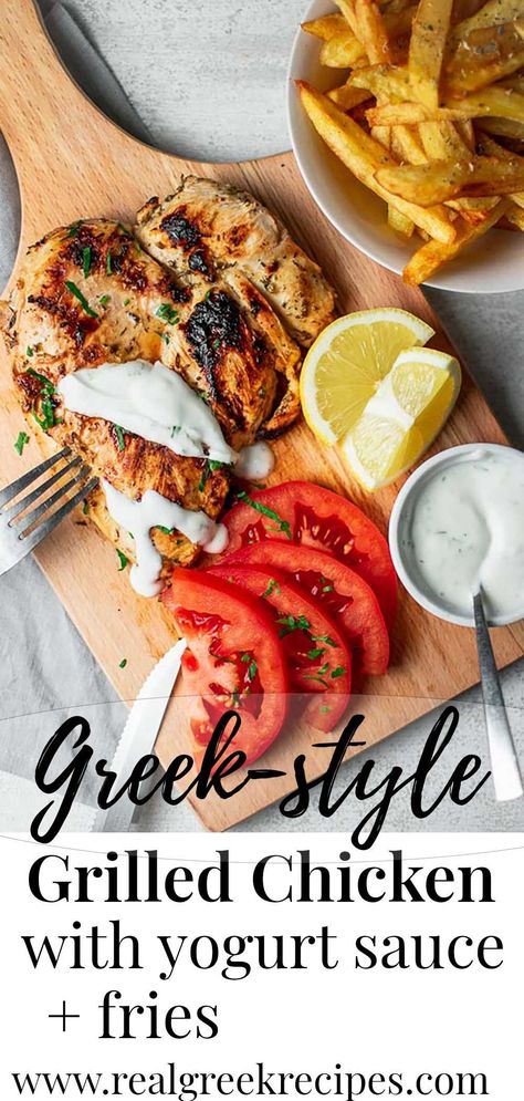 Chicken With Yogurt Sauce, Chicken With Yogurt, Greek Fries, Greek Grilled Chicken, Dairy Free Dips, Greek Yogurt Sauce, Greek Yogurt Chicken, Yogurt Chicken, Sauce For Chicken