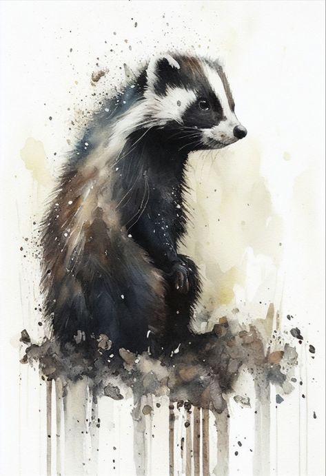 Andrew Simoson | WATERCOLOR | Skunk Skunk Painting, Skunk Art, Painted Home Decor, Watercolour Portrait, Life Artwork, Wildlife Artwork, Canvas Sizes, Wildlife Paintings, Pastel Drawing