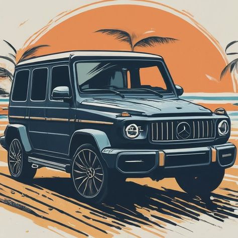 MERCEDES-BENZ G-WAGON ILLUSTRATION G Wagon Sketch, G Wagon Illustration, Mercedes Illustration, Mercedes Painting, Mercedes Benz Painting Art, Mercedes Benz Vans, Benz G, G Wagon, Comfort Wear