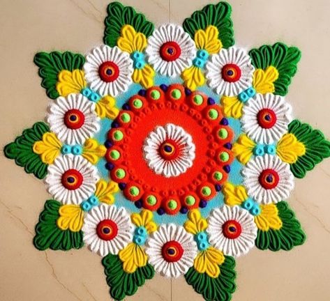 Flower Design Rangoli Beautiful, Rangoli Designs Colourful, Colorful Rangoli Designs Easy, Diwali Rangoli Latest, Easy Rangoli Designs Diwali Beautiful, Rangoli Inspiration, Best Rangoli Designs Diwali, Best Rangoli Designs For Diwali, Happy Diwali Rangoli Designs