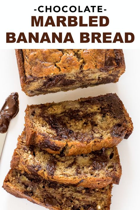 Easy Homemade Marbled Chocolate Banana Bread. This simple recipe is perfect for breakfast, a snack or dessert! Melted butter and sour cream make this bread super moist. Great for home or sharing with friends at parties and potlucks. | chefsavvy.com #recipes #easy #banana #bread #baking Banana Bread Swirl, Chocolate Swirl Banana Bread, Marble Banana Bread, Marbled Banana Bread, Marbled Chocolate, Super Moist Banana Bread, Chocolate Banana Bread Recipe, Chef Savvy, Pastries Recipes