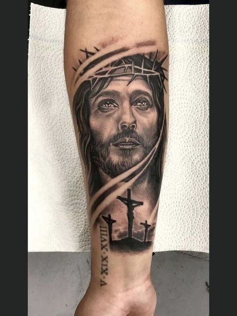 Black Jesus Tattoo Design, Jesus Tattoo Design For Men, Black Jesus Tattoo, Jesus Christ Tattoo Designs, God Tattoos For Men, Jesus Tattoos, Jesus Christ Tattoo, Jesus Tattoo Design, Best Leg Tattoos