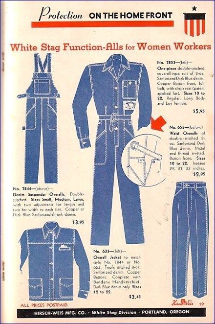 Denim Ads, Ww2 Women, Denim Suspenders, 1940s Women, 1940's Fashion, Workwear Vintage, Denim Workwear, Denim Projects, Vintage Workwear