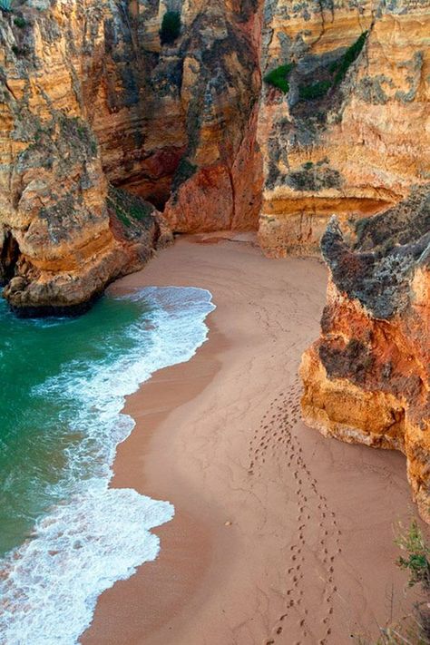 Albufeira Portugal, Portugal Vacation, Footprints In The Sand, Magic Places, Cambodia Travel, Hidden Beach, Albufeira, Algarve Portugal, Algarve