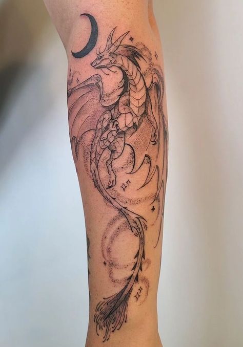 Mythical Sleeve Tattoos For Women, Dragon Tattoo Sleeve Women, Dragon With Wings Tattoo, Fantasy Tattoo Sleeve, Forearm Dragon Tattoo, Dragon Witchcraft, Wyvern Tattoo, Dragon Tattoo Forearm, Dragon Thigh Tattoo