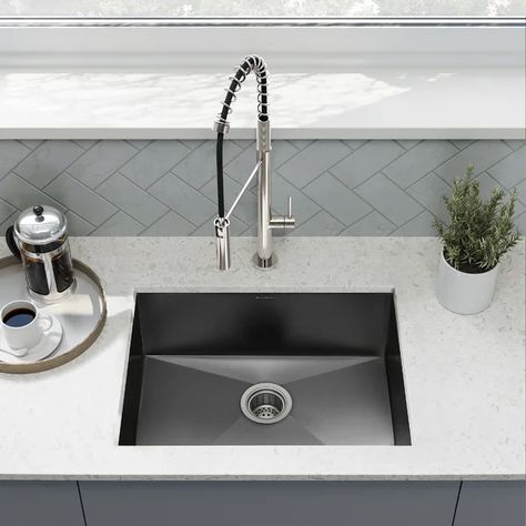 Tourner 27" L x 19" W Undermount Kitchen Sink Single Basin Sink, Modern Sink, Sink Grid, Under Sink Storage, Stainless Steel Sink, Fluid Design, Sink Storage, Single Basin, Undermount Kitchen Sinks