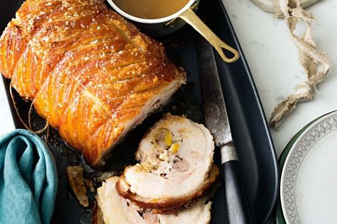 Roast pork with apricot and grape stuffing