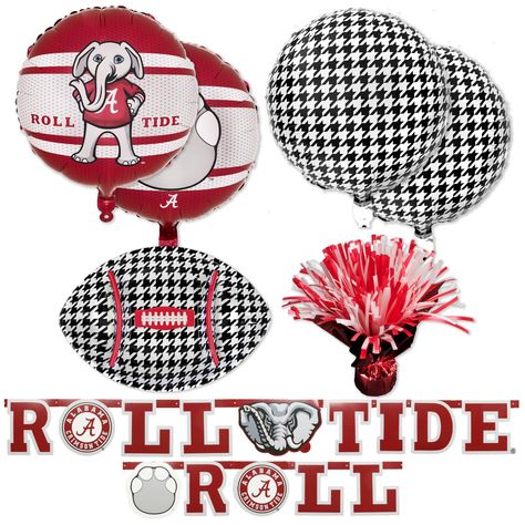 PRICES MAY VARY. ROLL TIDE ROLL - Prepare for your University of Alabama themed event with this awesome Banner & Balloons Décor Bundle. Show your Alabama Spirit at Bama tailgates, reunions, picnics, graduation, birthdays and many more! 1 LG BANNER - This Roll Tide Banner is 7 ¾ feet long, with each lettercard 8 inches tall. The letters are connected by metal grommets & Included are 2 strings to attach each end wherever you like. High quality cardstock paper with a shiny finish; for both indoor a Alabama Door Hanger Roll Tide, Alabama Football Party, Pom Pom Centerpieces, Alabama Door Hanger, Tailgate Decorations, Roll Tide Roll, Big Al, Decor Bundle, Trunk Or Treat