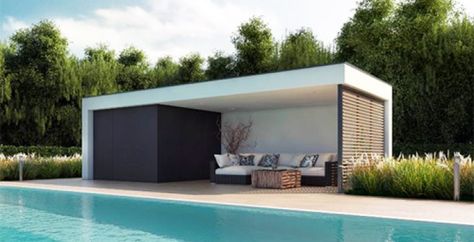 Container Pergola, Prefab Pool House, Moderne Have, Modern Pool House, Moderne Pools, Pool Pavilion, Pool House Designs, Pool Cabana, Building A Container Home