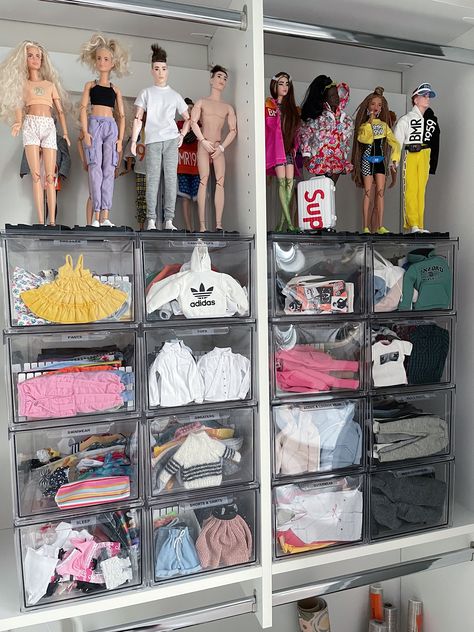 NEAT Method- organized barbies, organized spaces, colorful spaces, accessories storage, barbie clothes storage, bright colors, Barbie closet, Barbie collection, organized collection, spare closet, tiny toy organization, designer barbies, supreme, adidas Barbie Doll Accessory Storage, Barbie Doll Accessories Storage Ideas, Barbie Shoe Storage, Doll And Accessory Storage, Barbie Clothing Storage, Barbie Clothes Organization Ideas, Organizing Toys In Closet, Ikea Barbie Storage, Barbie Accessories Storage Ideas