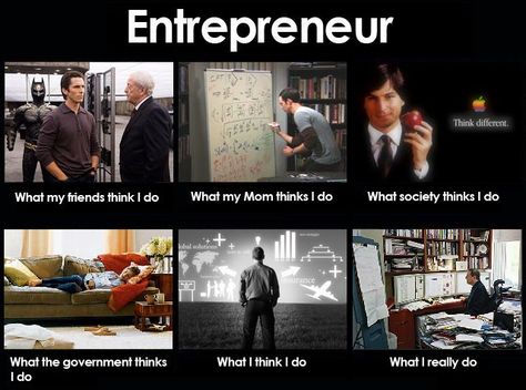 Entrepreneurs. What Mom thinks I do. What my friends think I do. What Society thinks I do. What I think I do. What I really do!!!! Corporate Tips, Entrepreneur Humor, Entrepreneur Definition, Office Jokes, Minding Your Own Business, Win Win Situation, Entrepreneur Lifestyle, Im Awesome, Public Relations