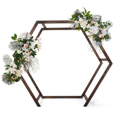 PRICES MAY VARY. WIDE APPLICATION: The heptagon arch can be used as a a photo booth backdrop for anniversaries, ceremony, outdoor weddings,outdoor parties,reception or special events. Also you can use it as a very nice garden arbor, It adds a beautiful touch to the entry into our back yard. RELIABLBE: Structured with heavy-duty material for extended durability, Overall Size: 86"H x 100"L x 33"W. PREMIUM QUALITY: This Arbor is made by solid wood. It's sturdy and solid for long time and durable us Arbor Arch, Wood Wedding Arches, Photo Backdrop Stand, Wooden Wedding Arches, Wedding Arch Backdrop, Hexagon Wedding, Wooden Backdrops, Rustic Style Wedding, Wooden Arch