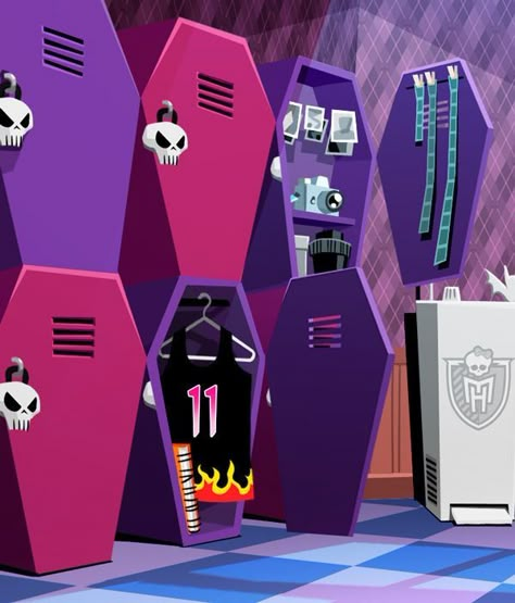 Monster High School Layout, Monster High Environment, Monster High School Background, Monster High Locker, Monster High Background, Monster High Shifting, Monster High Coffin, Monster High Printables, Monster High Bedroom