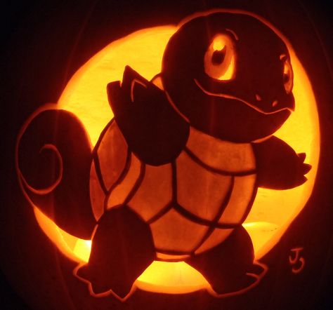 Pumpkin Carving Art - Squirtle Pumpkin Squirtle Pumpkin, Pokemon Pumpkin Stencils, Easy Pumpkin Carving Patterns, Pumpkin Carving Pictures, Pokemon Pumpkin, Pumpkin Carved, Halloween Pumpkin Stencils, Cute Pumpkin Carving, Pumkin Carving