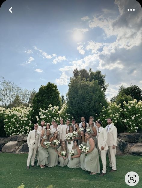 Wedding Ceremony Sage Green, Sage Wedding Theme Bridesmaid Dress, Tan Wedding Suits With Green, Safe Green Bridal Party, Wedding Bridesmaid Dresses Sage Green, Beige Suits For Men Wedding, Sage Wedding Party Groomsmen, Tan And Green Wedding Party, Sage Green Wedding Venue Ideas