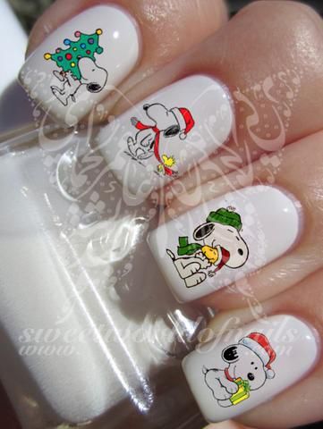 Snoopy Christmas Nail Art Nail Water Decals Nail Winter Designs, Acrylic Nail Designs For Winter, Nails Winter Acrylic, Nail Designs For Winter, Snoopy Nails, Nail Winter, Minion Nails, Nail Water Decals, Winter Designs