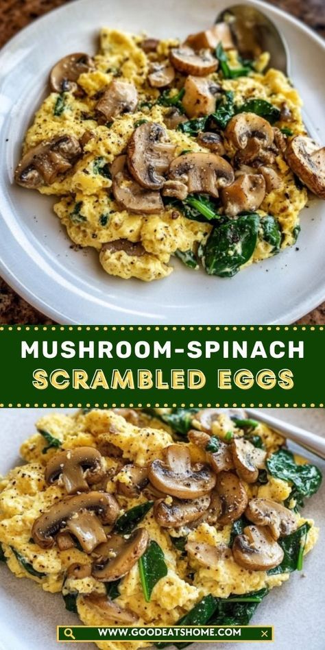 Start your day right with this savory scrambled egg dish featuring sautéed mushrooms and spinach. A delicious, wholesome way to enjoy your eggs with added flavor and texture. Spinach Scrambled Eggs, Mediterranean Meal Prep, Spinach And Eggs Breakfast, Healthy Meal Planner, Mushroom Breakfast, Best Scrambled Eggs, Ancestral Diet, Eggs And Mushrooms, Scrambled Eggs With Spinach